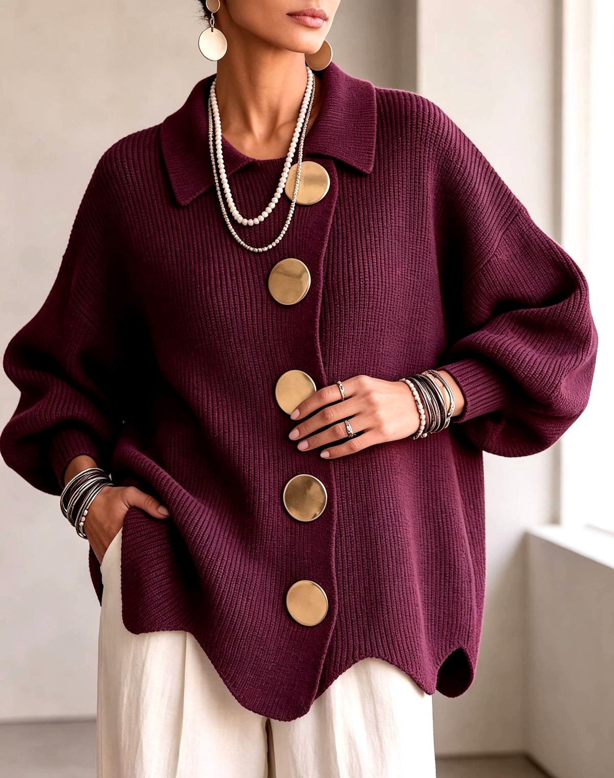 Alycia - Women's Sequin Collared Oversized Party Cardigan 3