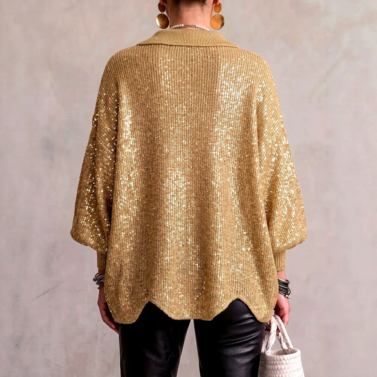 Alycia - Women's Sequin Collared Oversized Party Cardigan 4