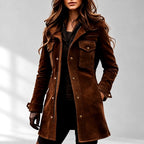 Alyssa - Women's Suede Longline Jacket with Multiple Pockets 3