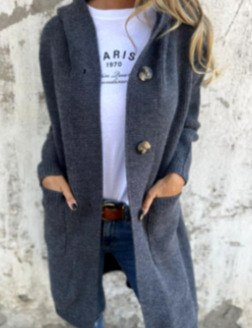 Amanda - Women's Longline Hooded Knit Sweater with Buttons 4