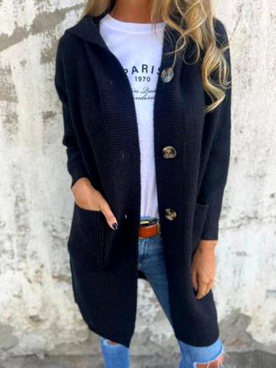 Amanda - Women's Longline Hooded Knit Sweater with Buttons 5