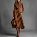 Amelie - Women's Faux Suede High Neck Long Sleeve Dress 1