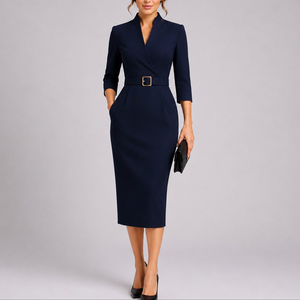 Analeia - Women’s Belted Fall Wedding Guest Dress