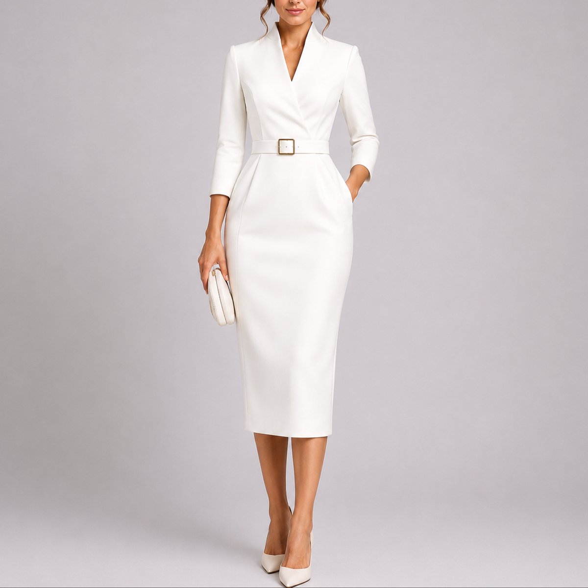 Analeia - Women’s Belted Fall Wedding Guest Dress