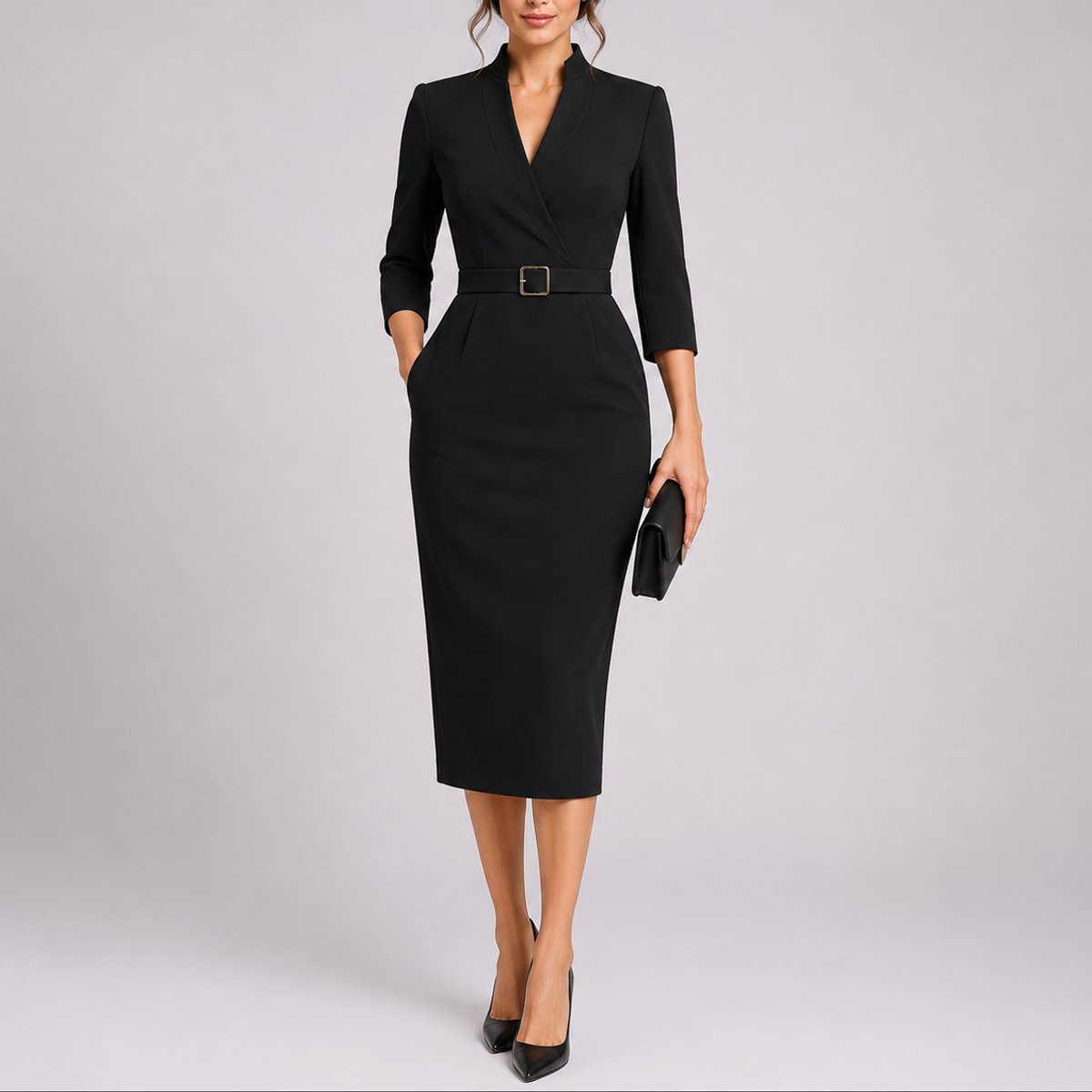 Analeia - Women’s Belted Fall Wedding Guest Dress