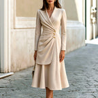 Angela - Women's Lapel Collar Ruched Evening Dress 1