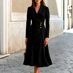 Angela - Women's Lapel Collar Ruched Evening Dress 2