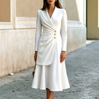 Angela - Women's Lapel Collar Ruched Evening Dress 3