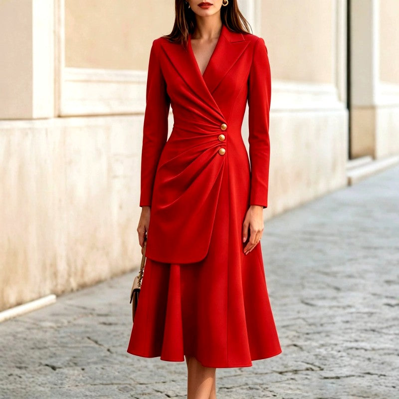 Angela - Women's Lapel Collar Ruched Evening Dress 4