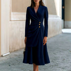 Angela - Women's Lapel Collar Ruched Evening Dress 5