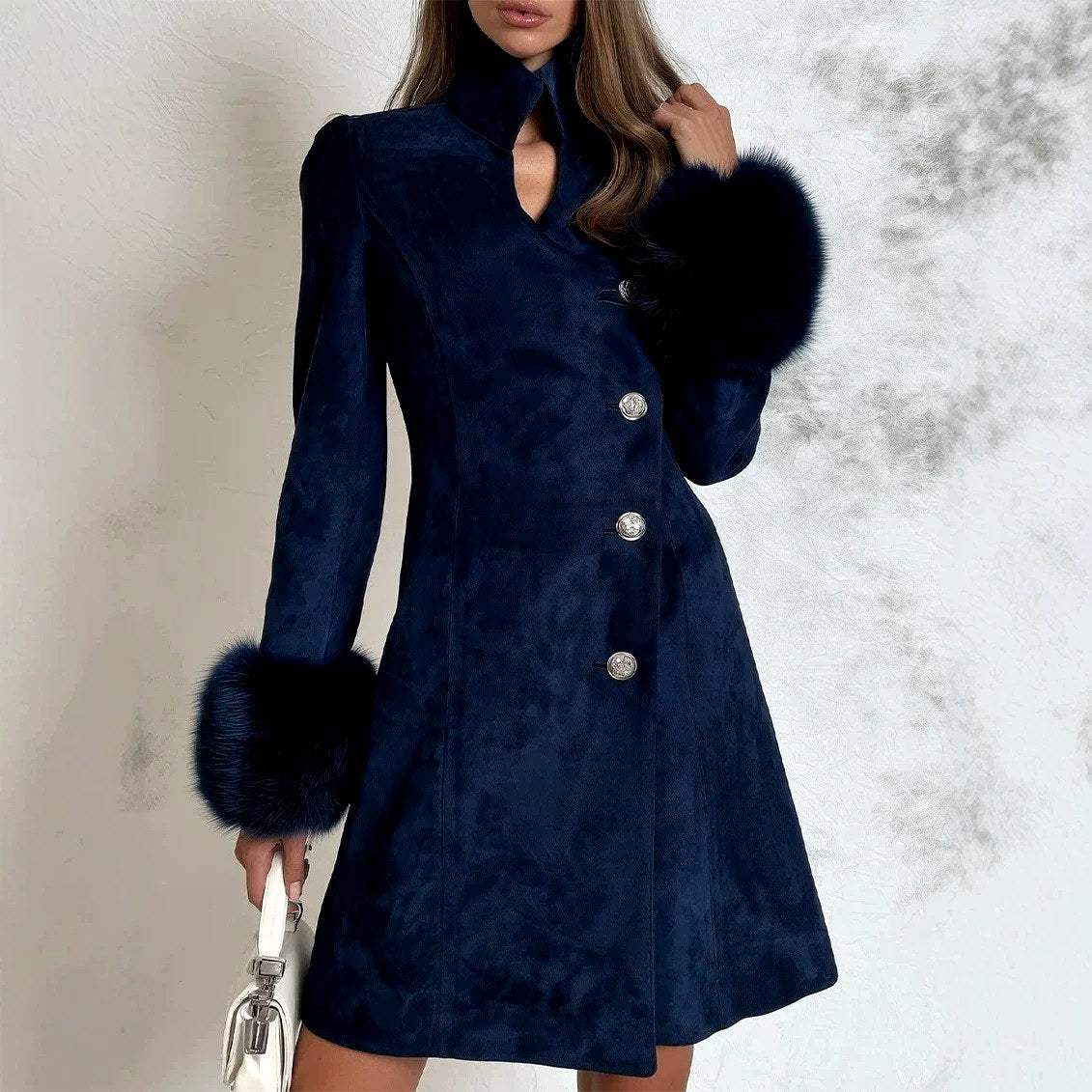 Annie - Women's Stand Collar Faux Suede Coat 3