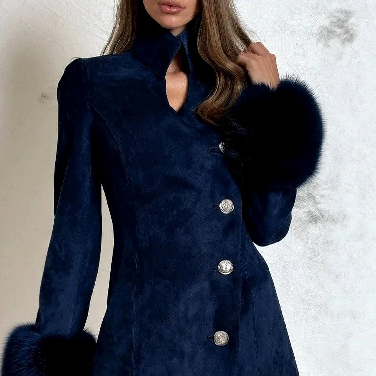 Annie - Women's Stand Collar Faux Suede Coat 5