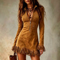 Annie - Women's Suede Bodycon Boho Mini Dress 1