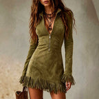 Annie - Women's Suede Bodycon Boho Mini Dress 2