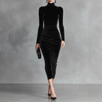 Annika - Women's Velvet Bodycon Long Sleeve Midi Dress 1