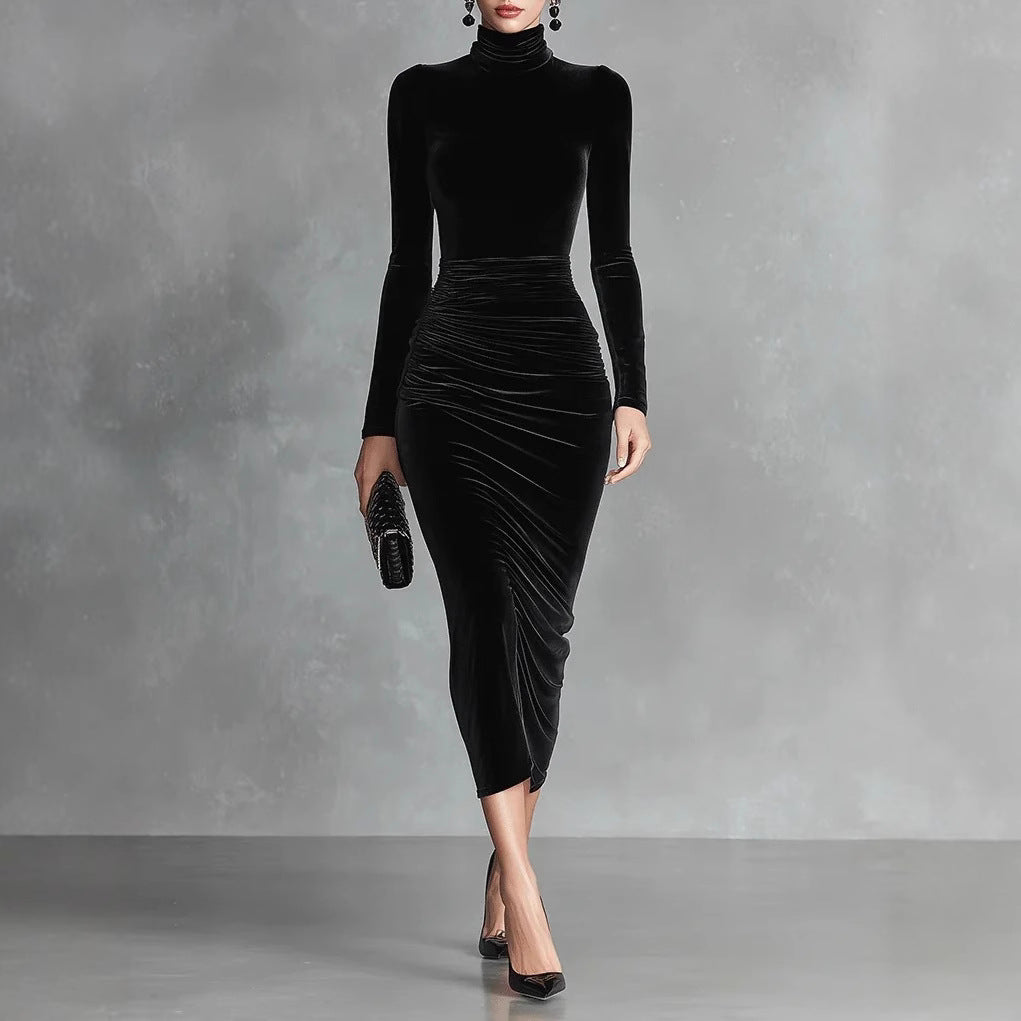 Annika - Women's Velvet Bodycon Long Sleeve Midi Dress 1