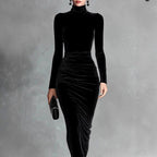 Annika - Women's Velvet Bodycon Long Sleeve Midi Dress 2