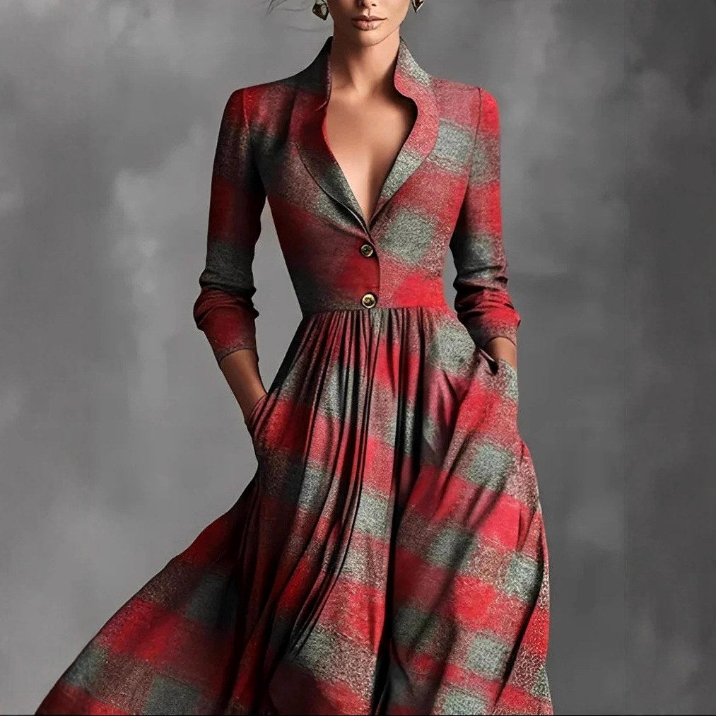 Anouk - Women's Plaid Deep V-Neck Maxi Dress 2