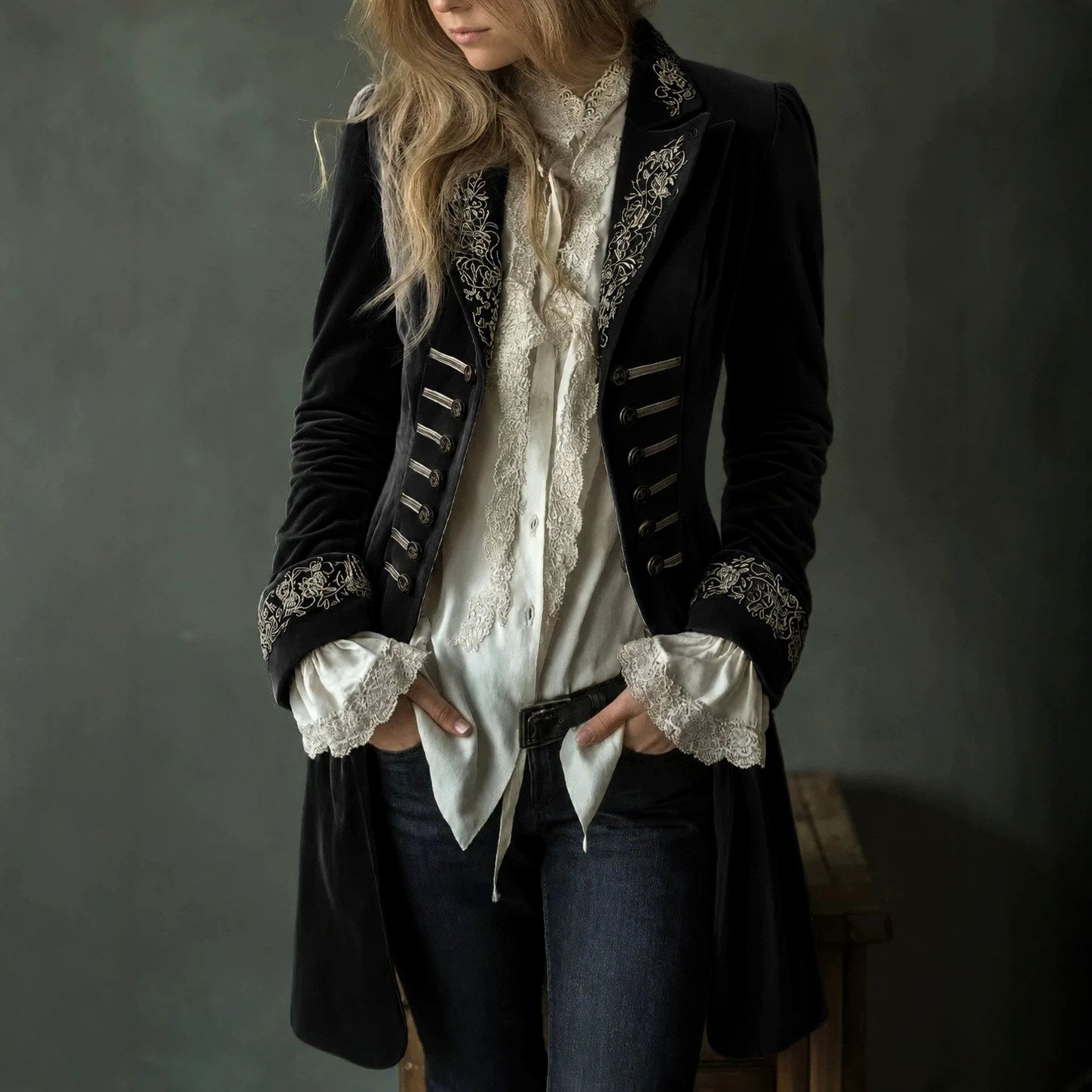 Antoinette - Women's Embroidered Longline Military Blazer 3