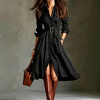 Apollonia - Women's Pinstripe Collared Long Sleeve Shirt Maxi Dress 1