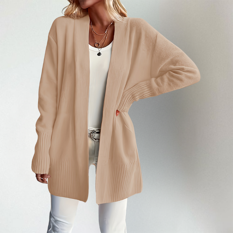 Aria - Women's Open-Front Cardigan with Ribbed Cuffs