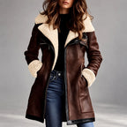 Ariadne - Women’s Faux Suede Shearling Moto Coat 1