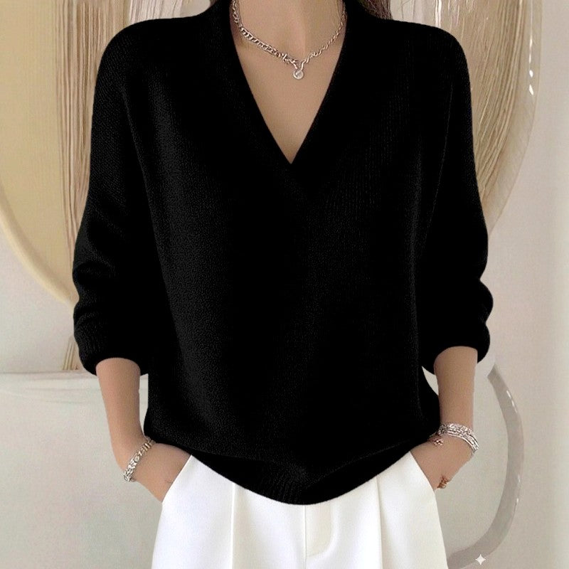 Ariadne - Women's Ribbed V-Neck Loose Sweater 3