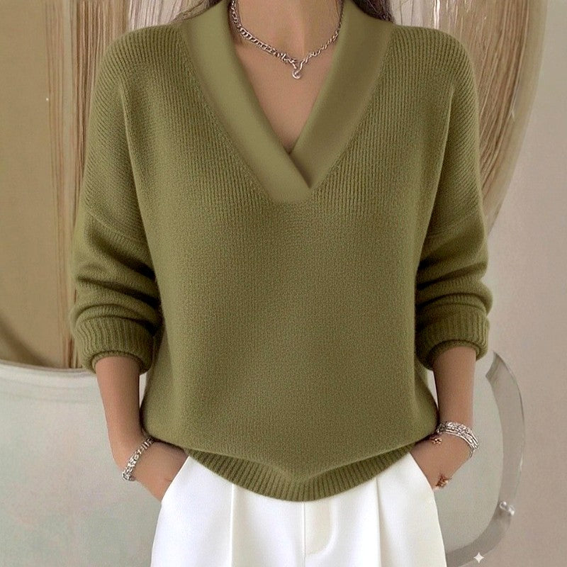 Ariadne - Women's Ribbed V-Neck Loose Sweater 4