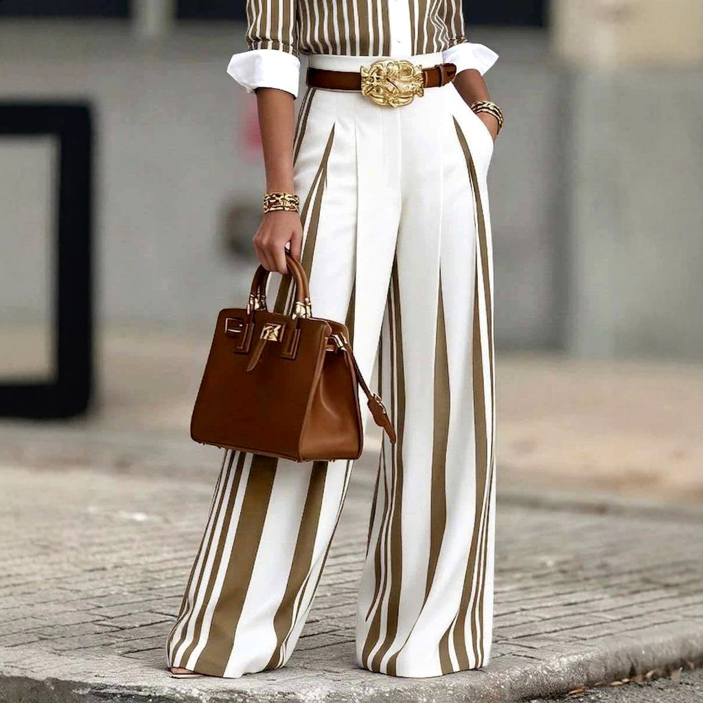 Ariadne - Women's Striped Shirt and Wide-Leg Pants Set 4