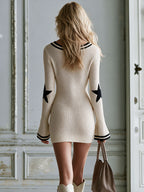 Arlene - Women's Star Pattern V-Neck Bell Sleeve Knit Dress