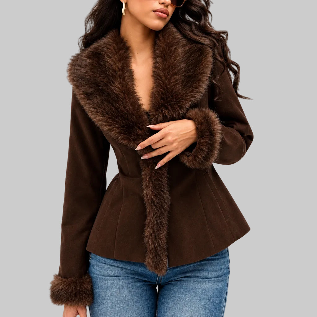 Arleth - Women's Faux Suede Jacket with Fur Trim