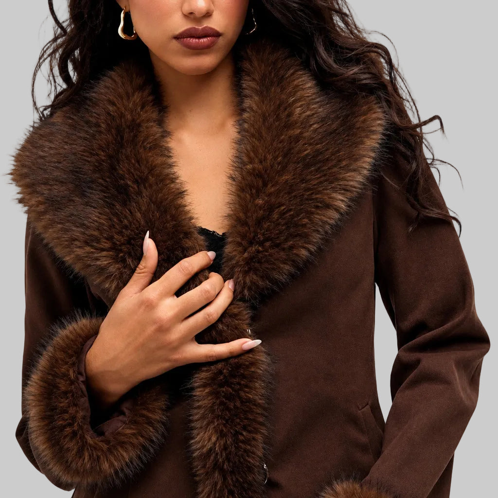 Arleth - Women's Faux Suede Jacket with Fur Trim