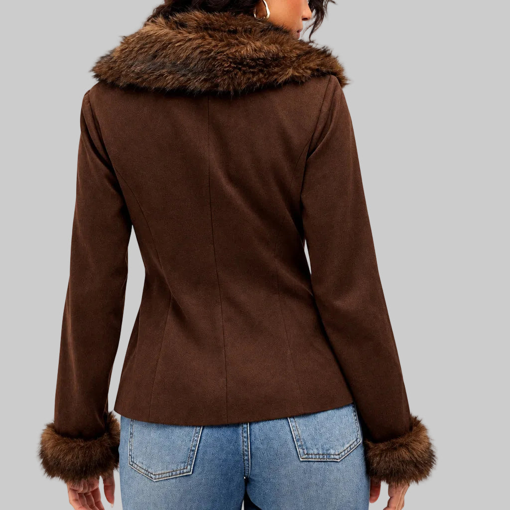 Arleth - Women's Faux Suede Jacket with Fur Trim