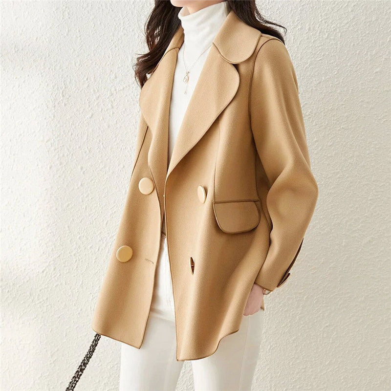 Ash - Women's Double-Breasted Coat with Oversized Buttons