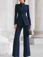 Ashlynn - Women's Stand-Collar Blazer & Flowing Wide-Leg Trousers Suit