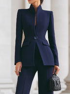 Ashlynn - Women's Stand-Collar Blazer & Flowing Wide-Leg Trousers Suit