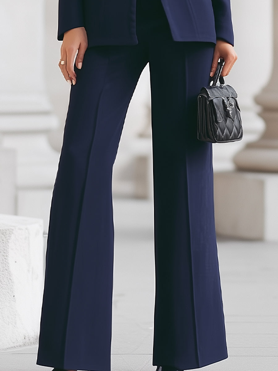 Ashlynn - Women's Stand-Collar Blazer & Flowing Wide-Leg Trousers Suit