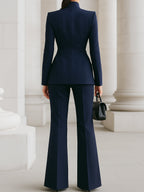 Ashlynn - Women's Stand-Collar Blazer & Flowing Wide-Leg Trousers Suit