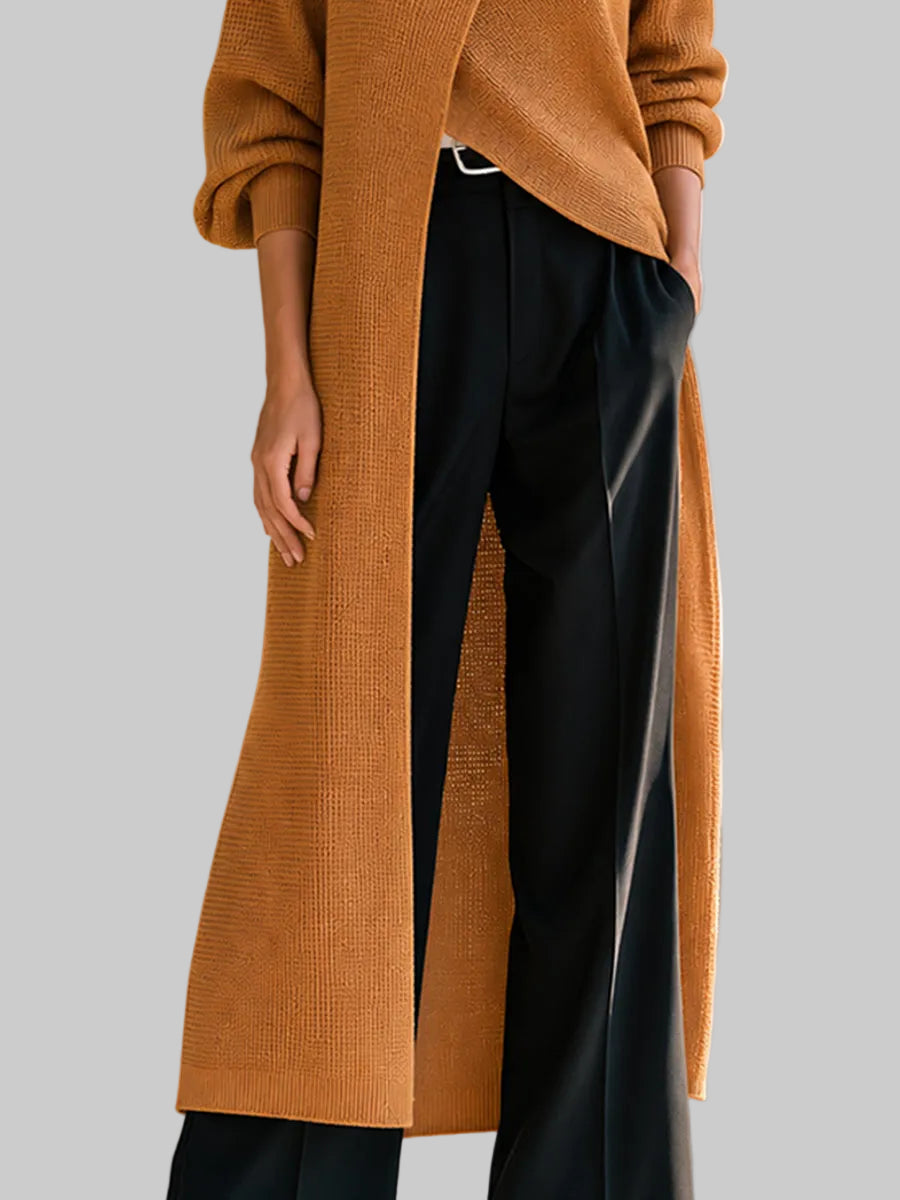 Astrid - Women's Turtleneck Knit Cardigan with Wrap Panel