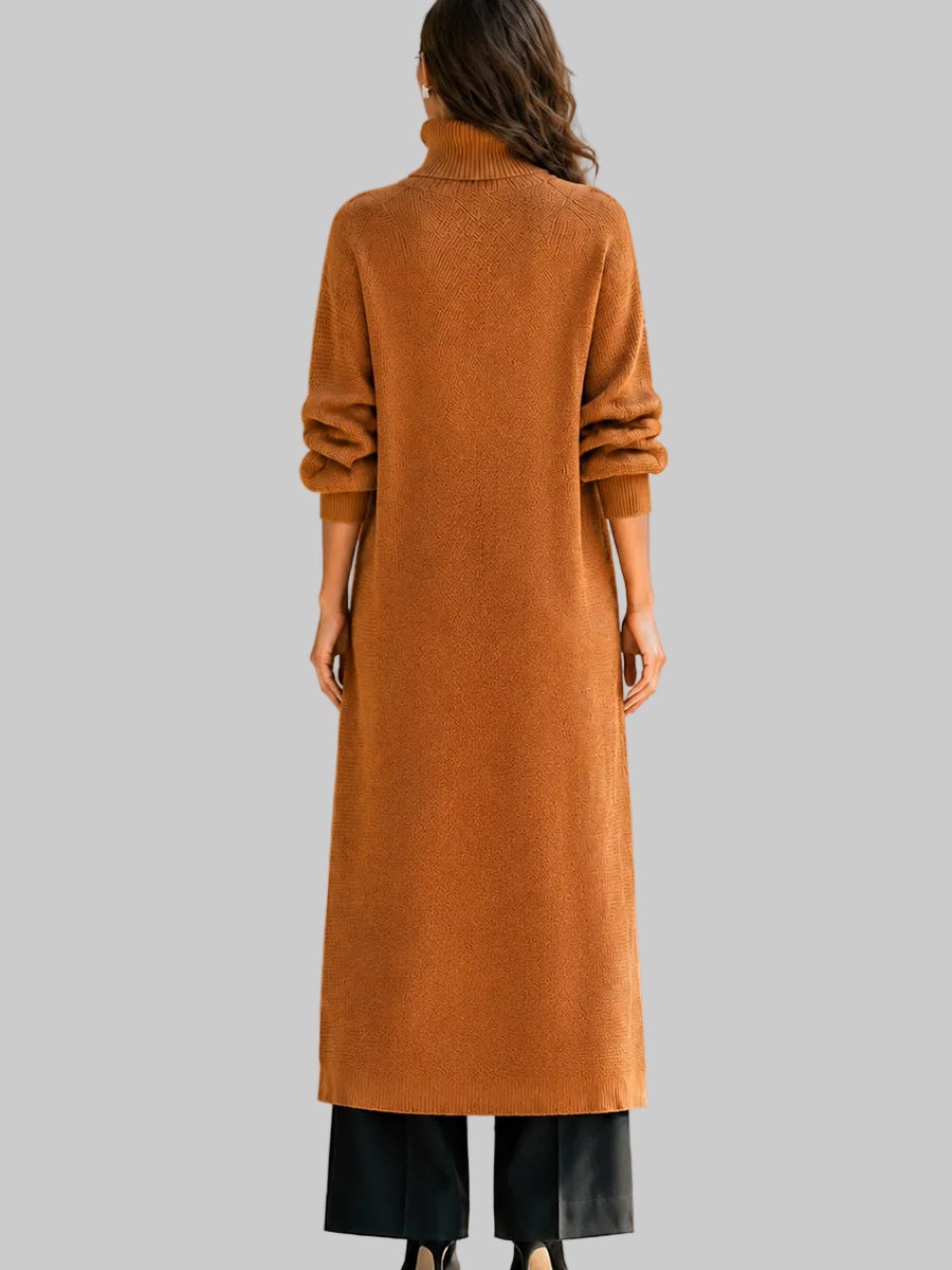 Astrid - Women's Turtleneck Knit Cardigan with Wrap Panel