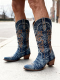Aubrey - Women's Denim Cowboy Boots with Embroidered Scrollwork