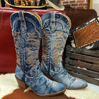 Aubrey - Women's Denim Cowboy Boots with Embroidered Scrollwork