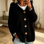 Audrey - Women's Chunky Knit Hooded Button-Up Cardigan 1