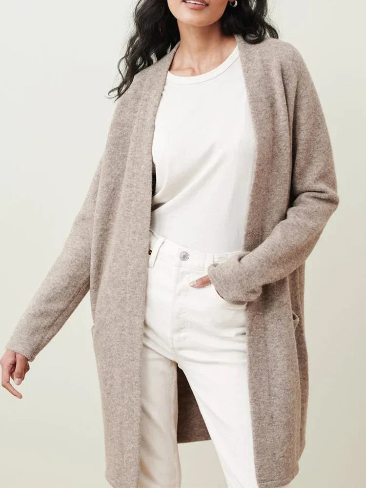 Aurelia - Women's Long Cardigan with Front Pockets