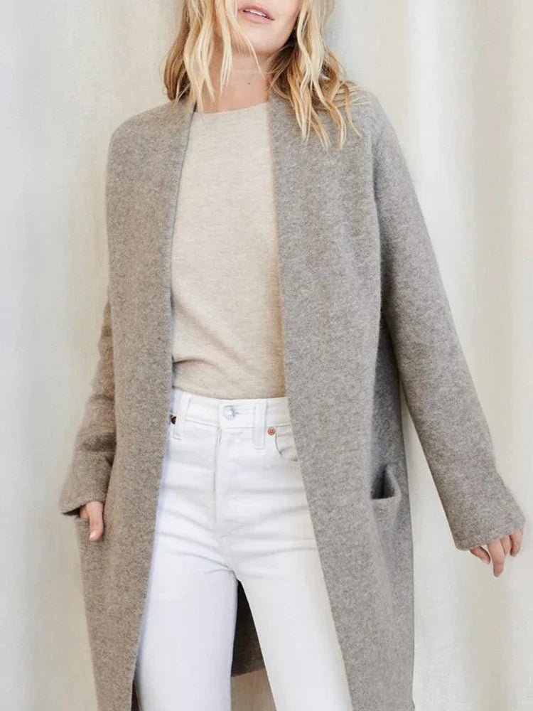 Aurelia - Women's Long Cardigan with Front Pockets