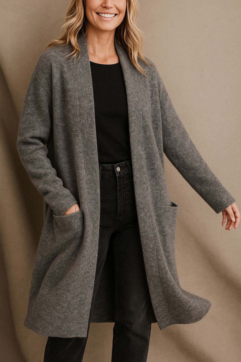 Aurelia - Women's Long Cardigan with Front Pockets