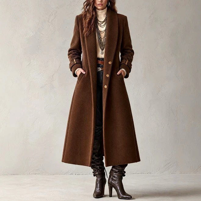 Aurora - Women’s Tailored Long Coat with Cuff Straps 3