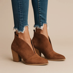 Avery - Women's Deep V-Cut Suede Block Heel Ankle Boots