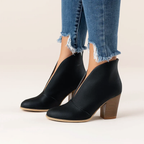 Avery - Women's Deep V-Cut Suede Block Heel Ankle Boots