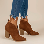 Avery - Women's Deep V-Cut Suede Block Heel Ankle Boots